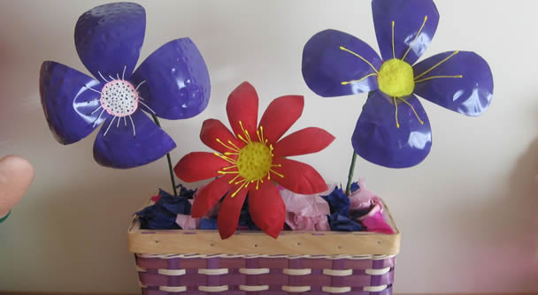 Enfeite flores plástico vaso